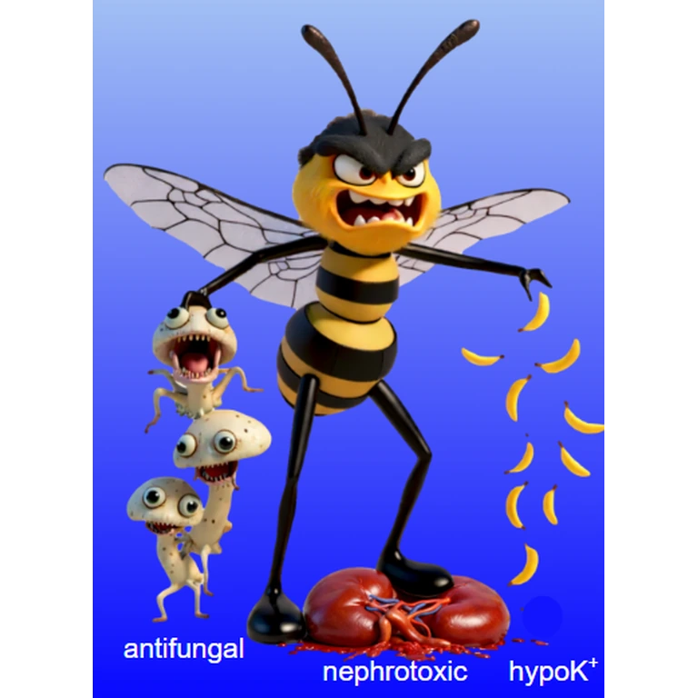 Amphotericin B FUNGIZONE / AMBISOME mascot mnemonic cartoon