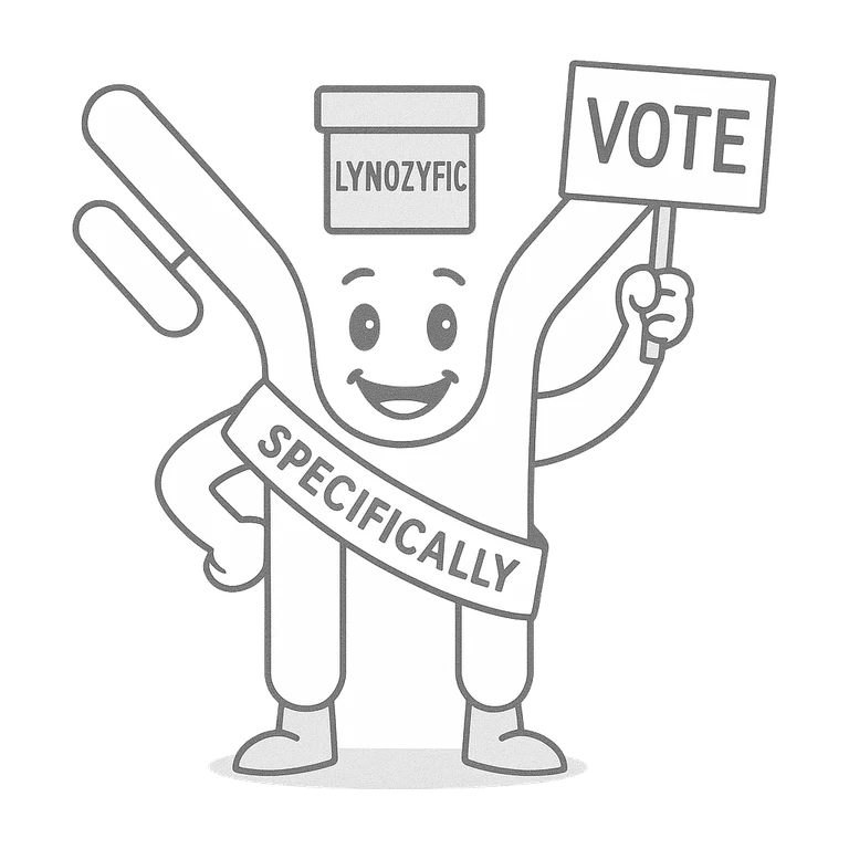 Linvoseltamab LYNOZYFIC mascot mnemonic cartoon