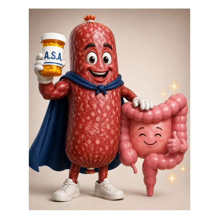 Mesalamine mascot — mnemonic cartoon