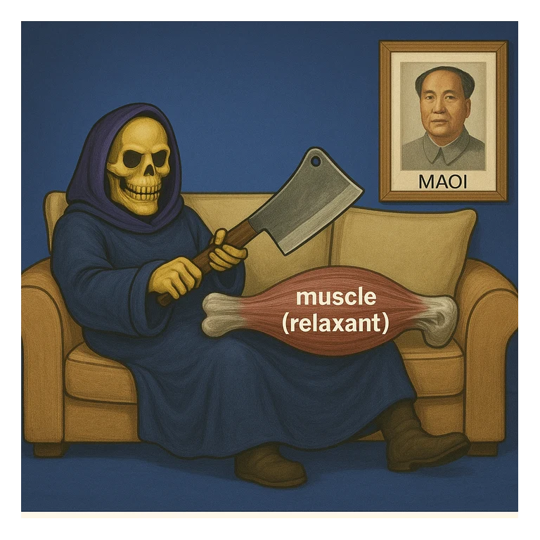Metaxalone SKELAXIN mascot mnemonic cartoon