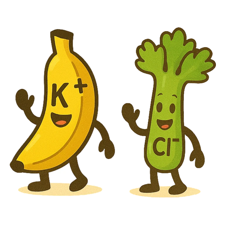 Potassium chloride mascot mnemonic cartoon