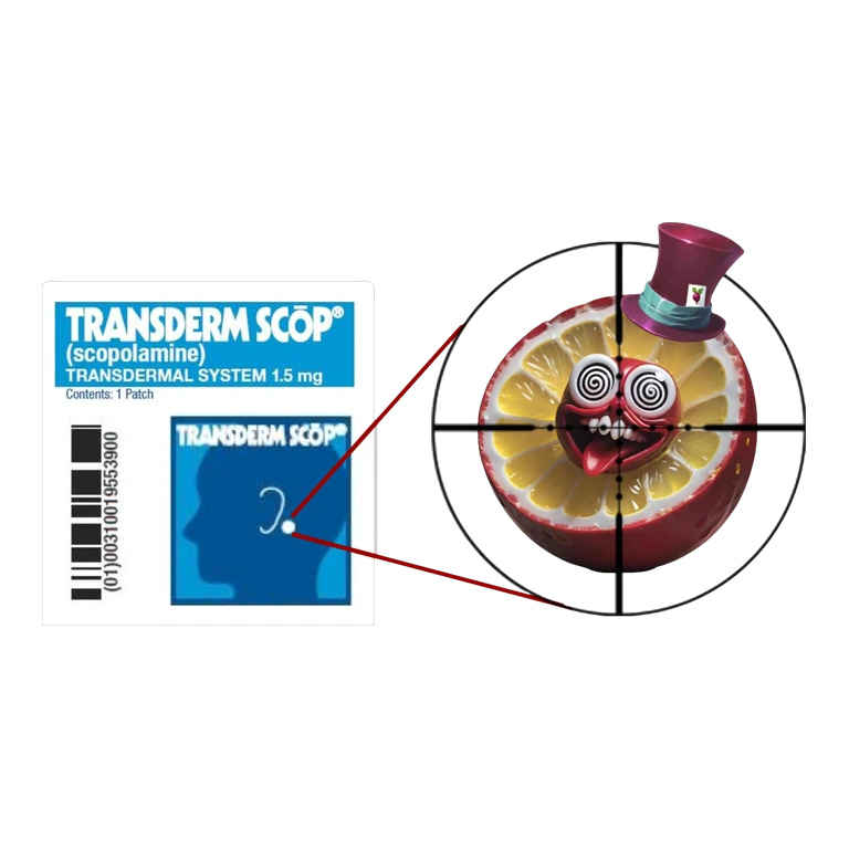 Scopolamine TRANSDERM SCŌP mascot mnemonic cartoon