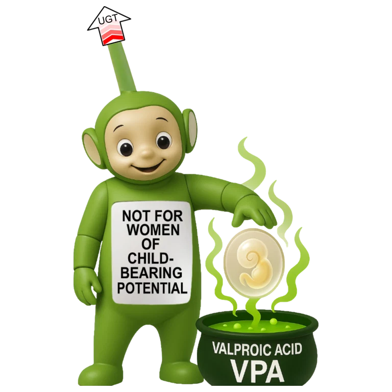 Valproic acid DEPAKENE mascot mnemonic cartoon