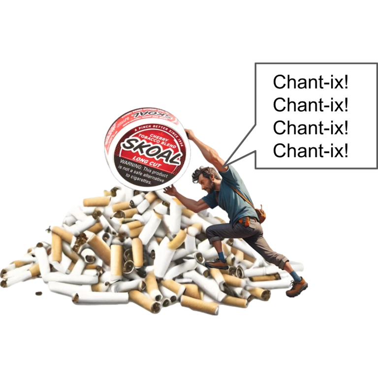 Varenicline CHANTIX mascot mnemonic cartoon