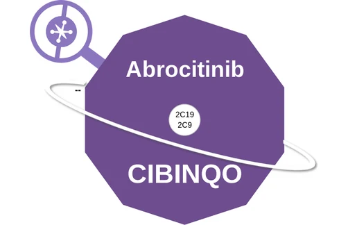 Abrocitinib ballicule: receptor binding, kinetics and half-life diagram