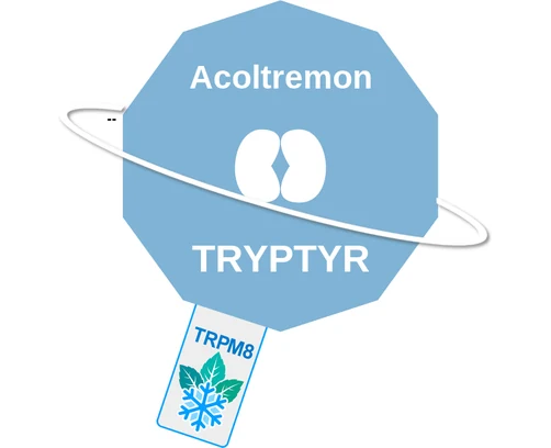 Acoltremon ballicule: receptor binding, kinetics and half-life diagram