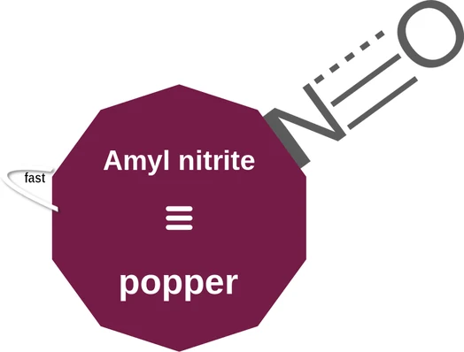 Amyl nitrite ballicule: receptor binding, kinetics and half-life diagram