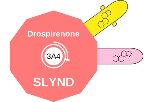 Drospirenone ballicule: receptor binding, kinetics and half-life diagram