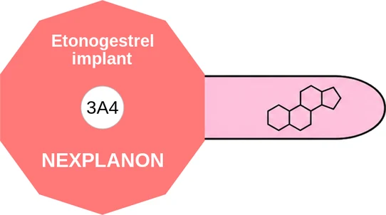 Etonogestrel implant ballicule — decagon diagram of its receptor and enzyme targets