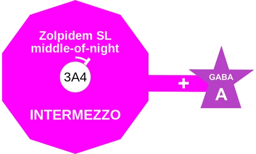 Zolpidem SL middle-of-night ballicule: receptor binding, kinetics and half-life diagram