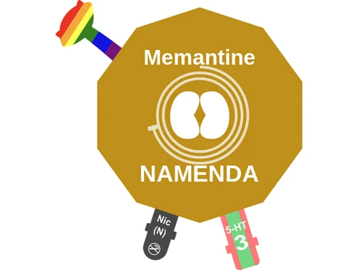 Memantine ballicule: receptor binding, kinetics and half-life diagram