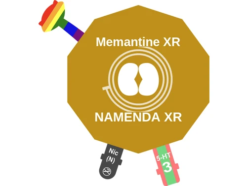 Memantine XR ballicule — decagon diagram of its receptor and enzyme targets