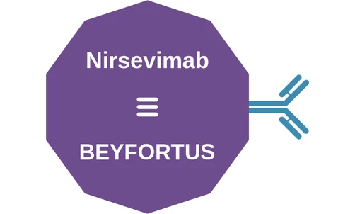 Nirsevimab ballicule: receptor binding, kinetics and half-life diagram