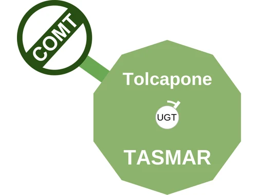 Tolcapone ballicule: receptor binding, kinetics and half-life diagram