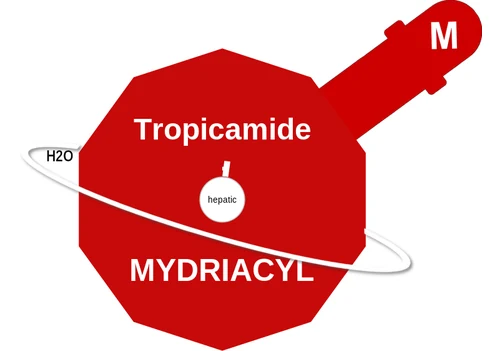 Tropicamide ballicule: receptor binding, kinetics and half-life diagram