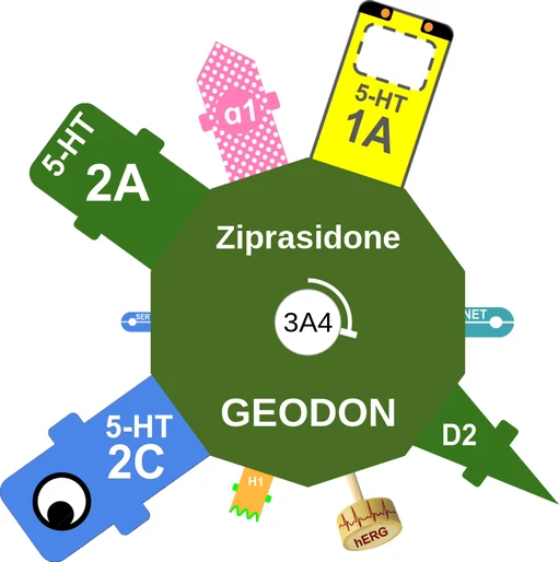 Ziprasidone ballicule: receptor binding, kinetics and half-life diagram